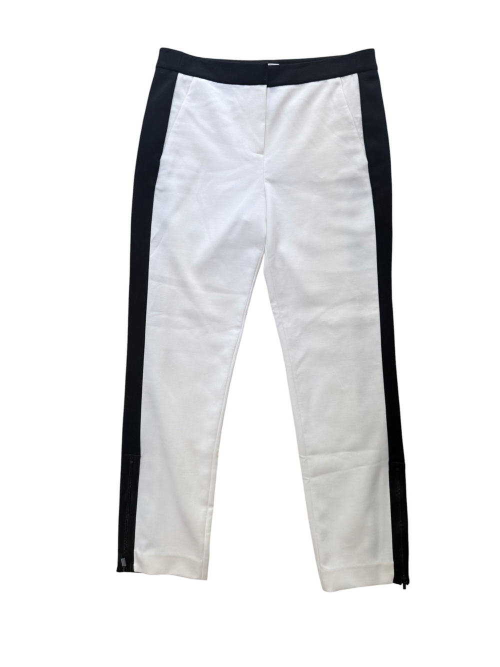 Tibi Anson Ivory Black Colorblock Stretch Ankle Zip Pants Size 6
